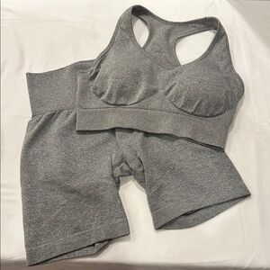 PARAGON Gray High-Waist Bike Shorts & Sports Bra Set